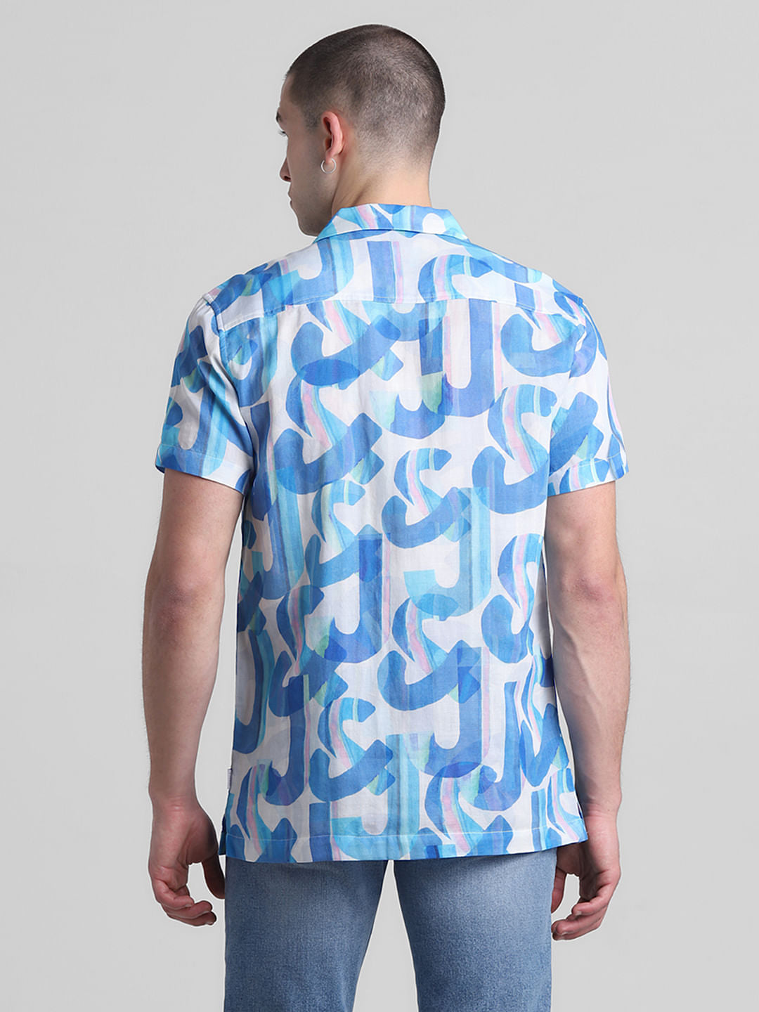 Blue Printed Short Sleeves Shirt