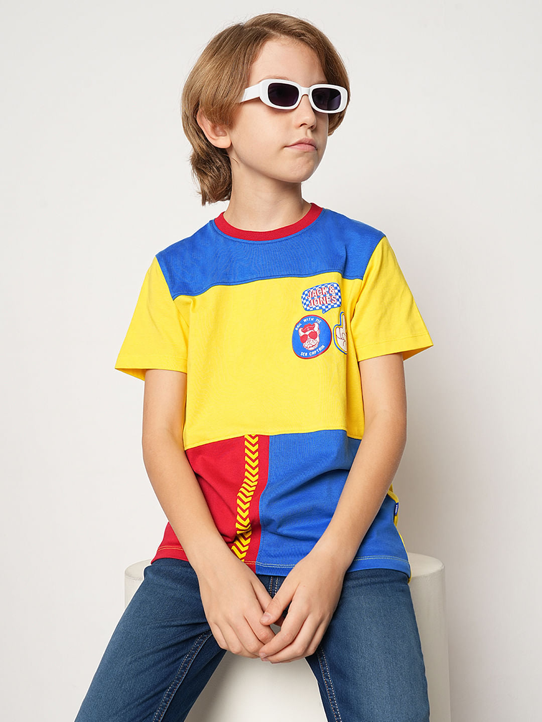 Yellow Colourblocked Crew Neck T-shirt - 9/10Y