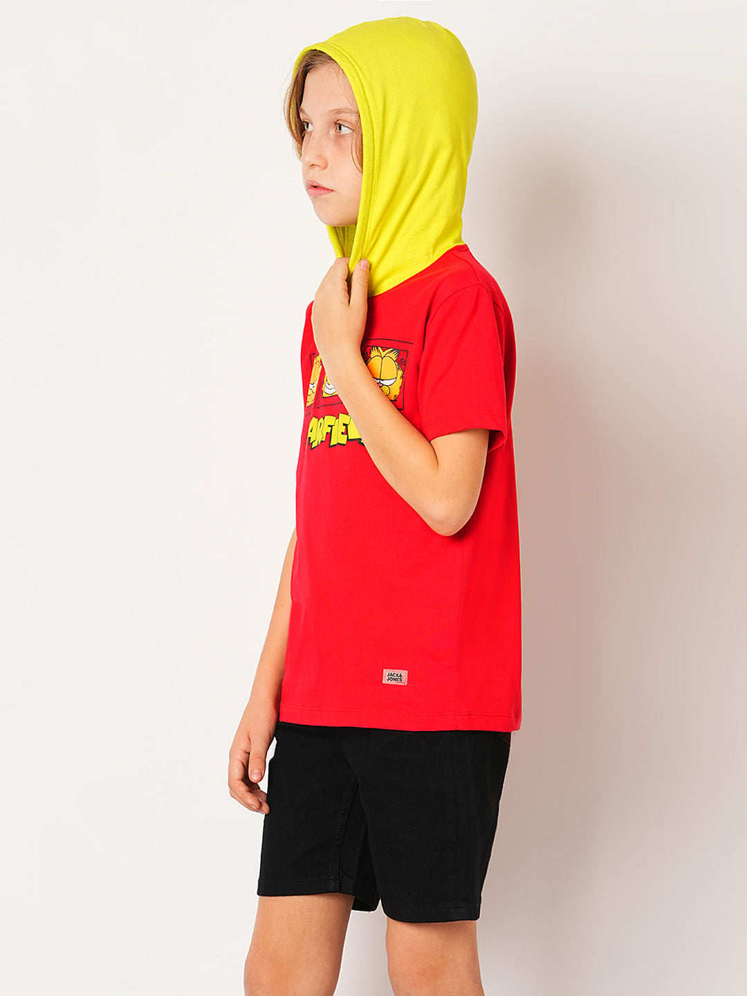 Boys Red Garfield Print Hooded T-shirt - 4/5Y