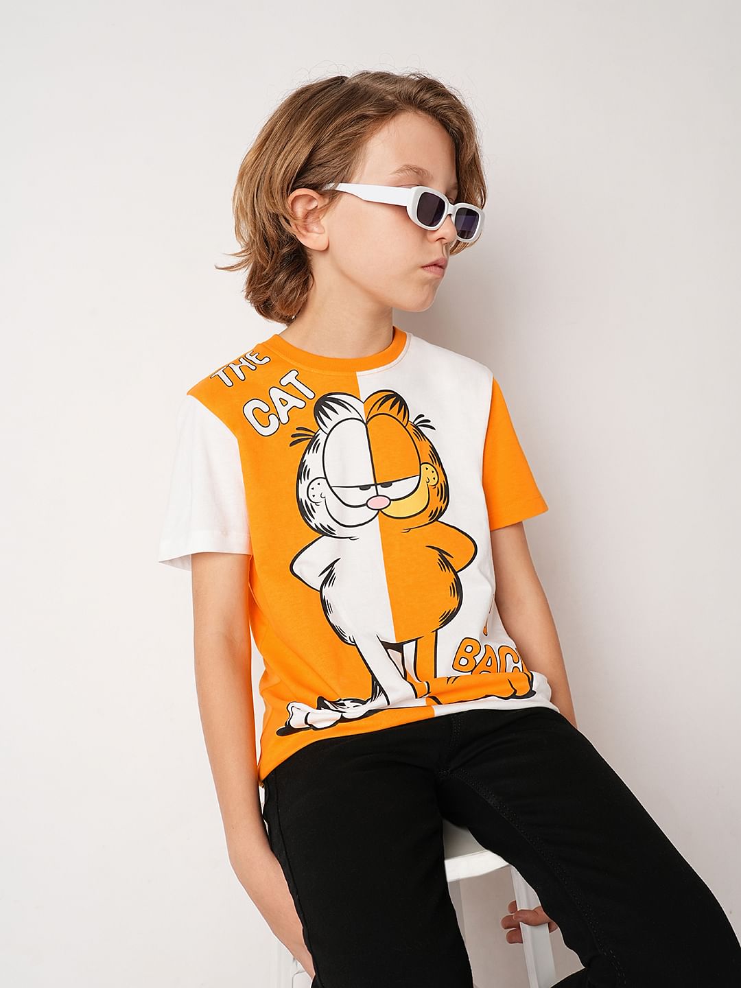 GARFIELD Orange Printed Colourblocked T-shirt - 4/5Y