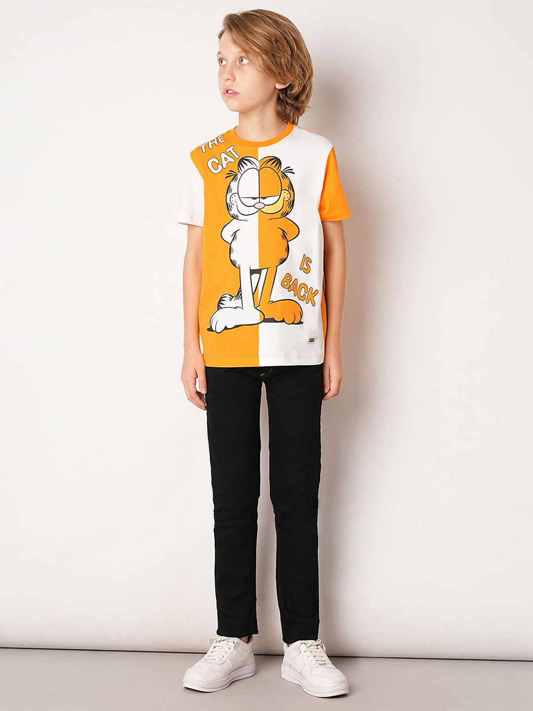 GARFIELD Orange Printed Colourblocked T-shirt