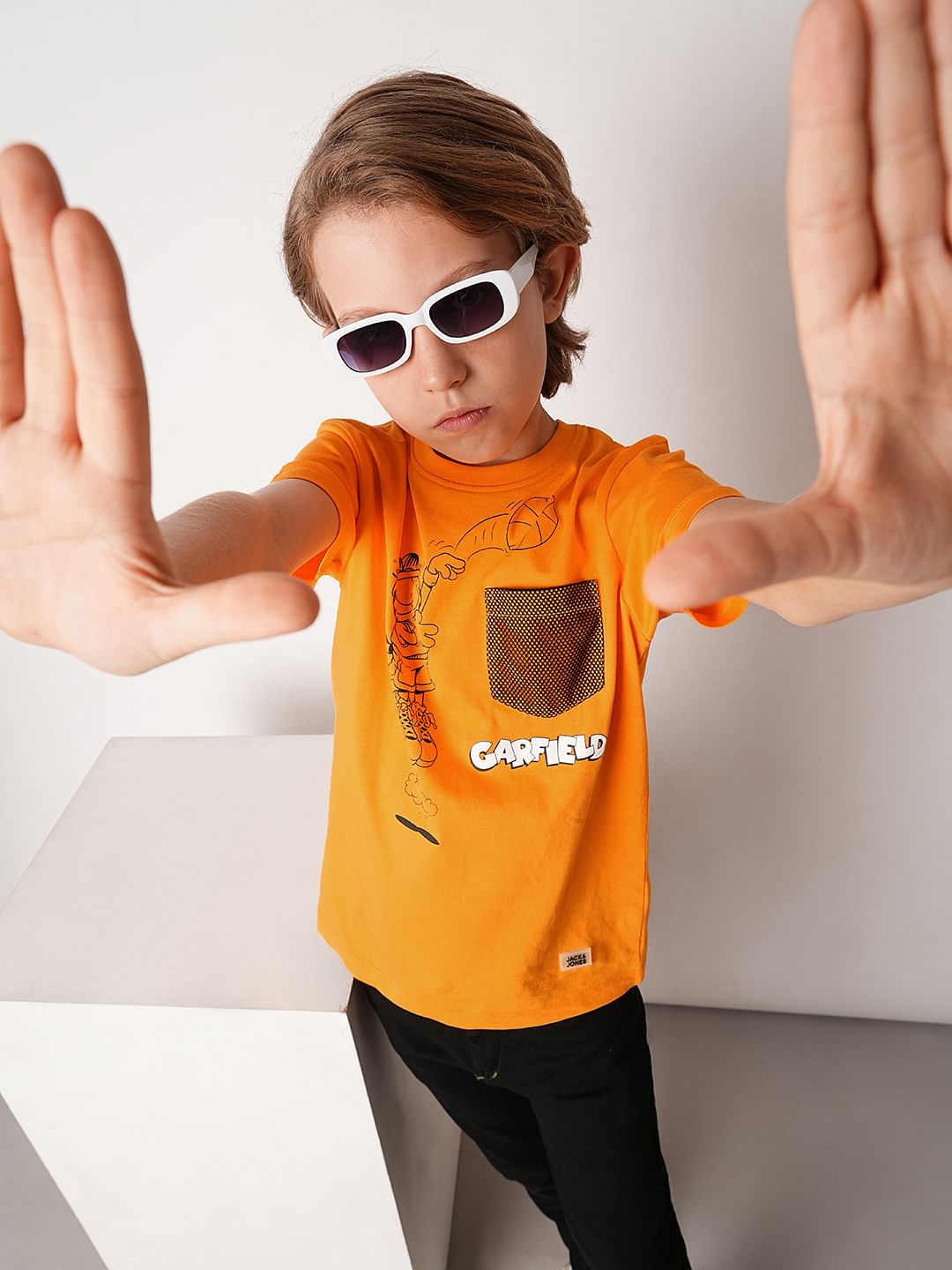 GARFIELD Orange Printed Cotton T-shirt - 4/5Y