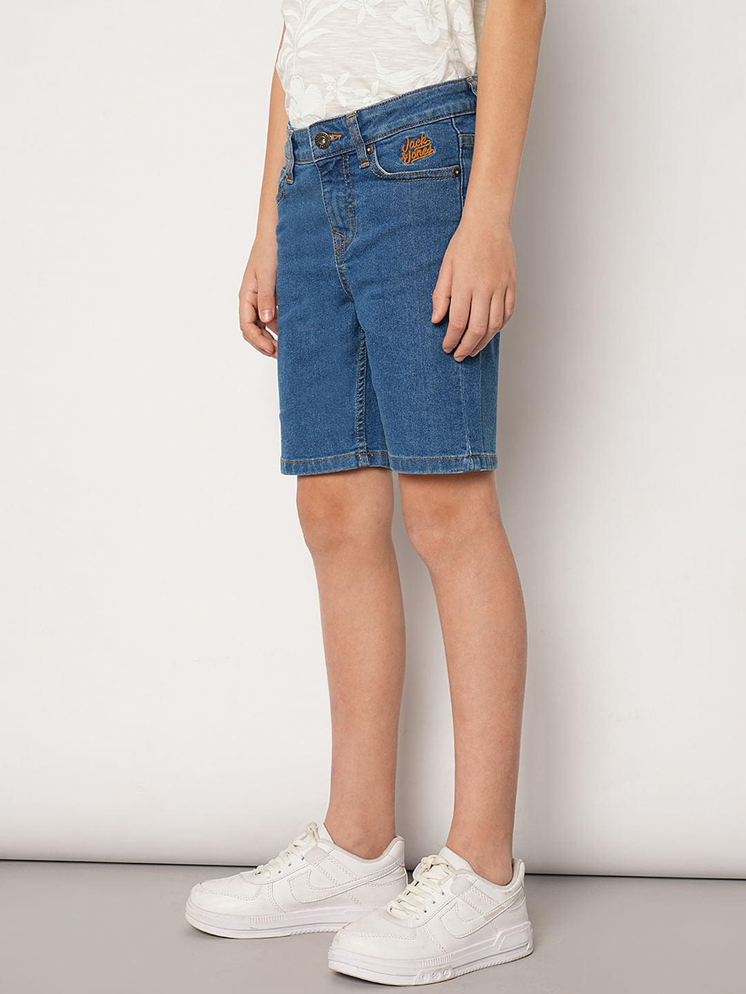 Blue Mid Rise Denim Shorts