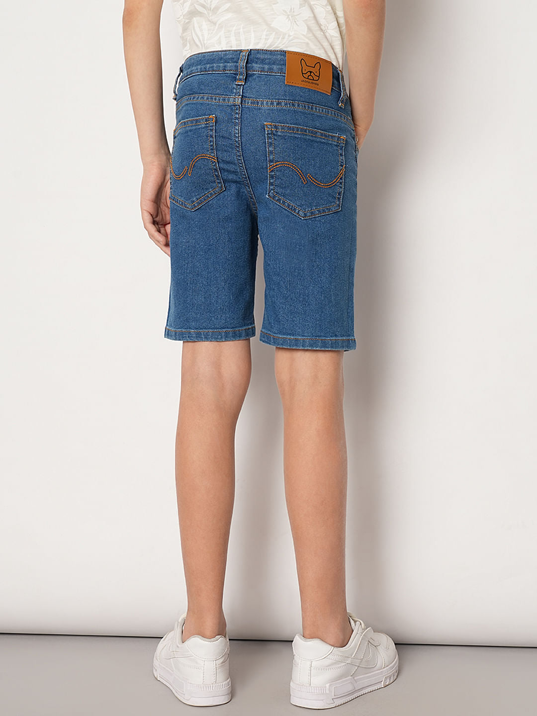 Blue Mid Rise Denim Shorts
