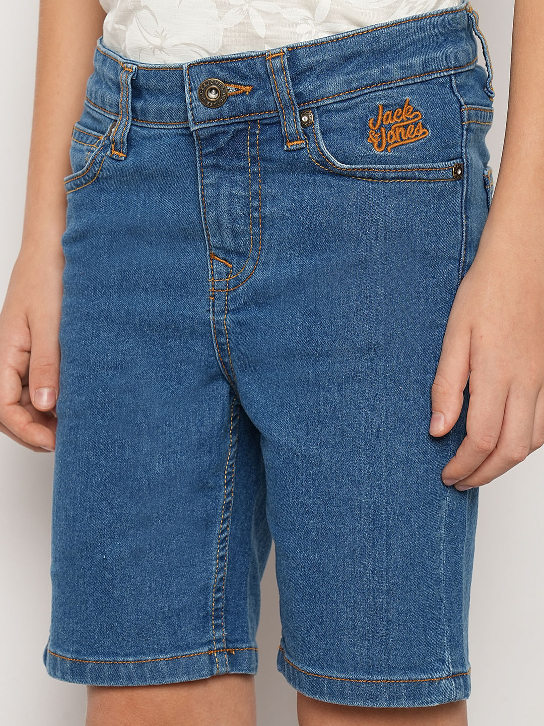 Blue Mid Rise Denim Shorts