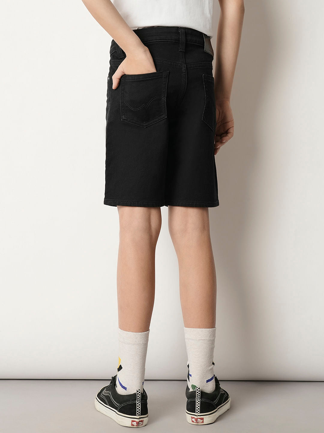 Boys Black Cotton Denim Shorts