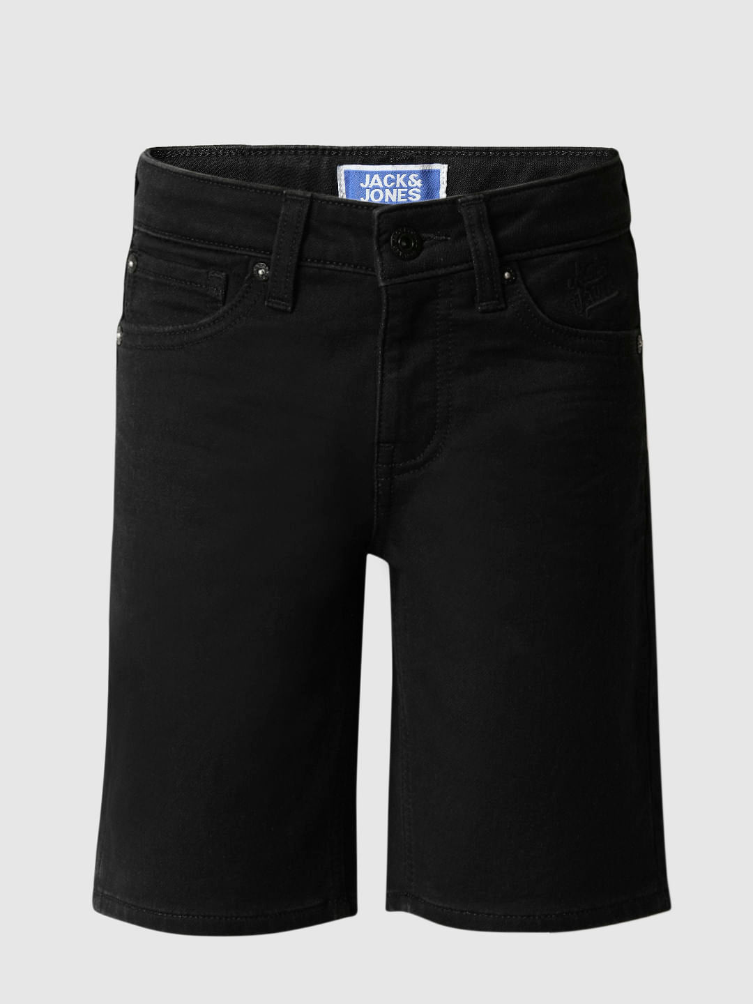 Boys Black Cotton Denim Shorts