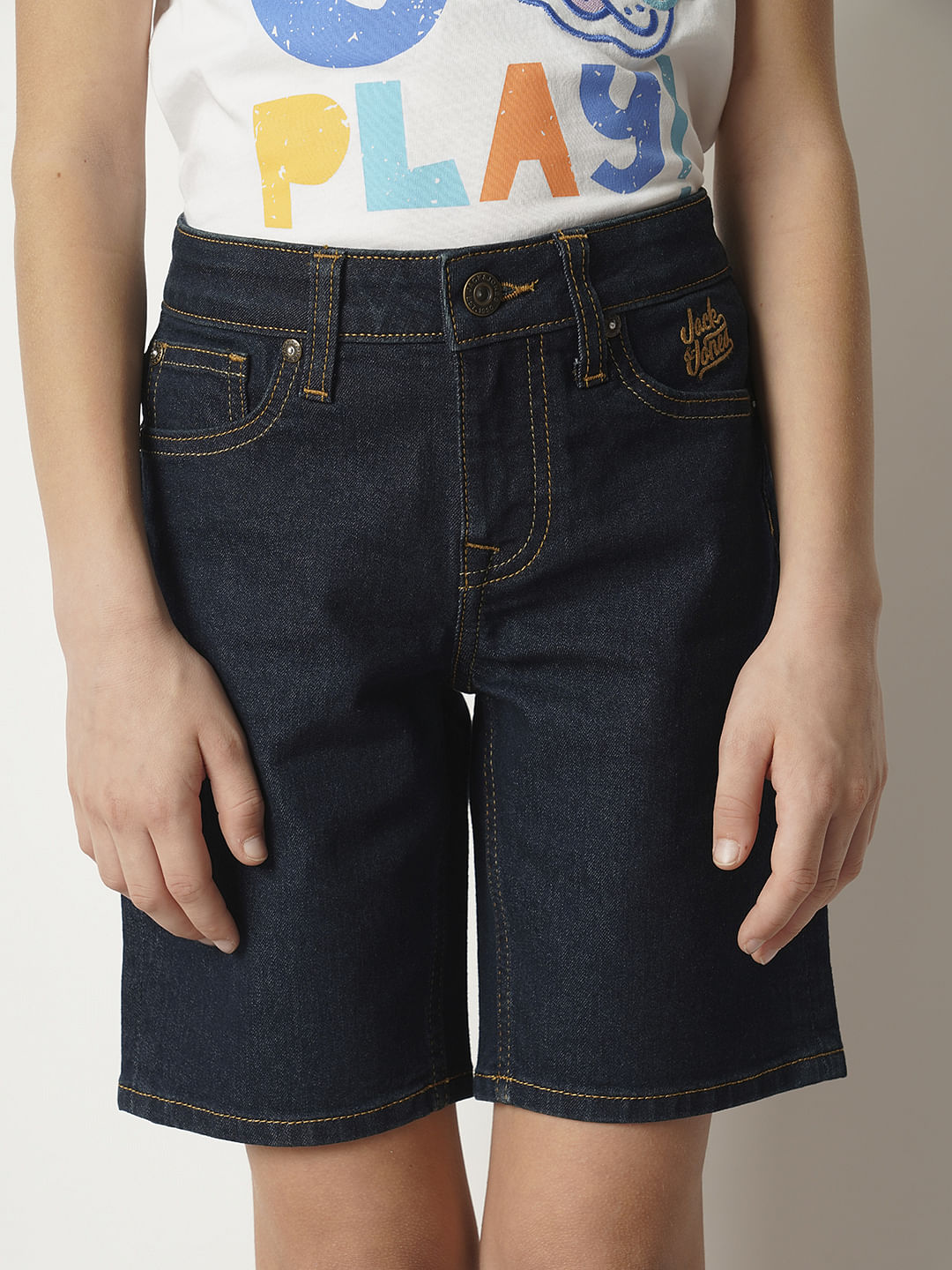 Boys Dark Blue Cotton Denim Shorts