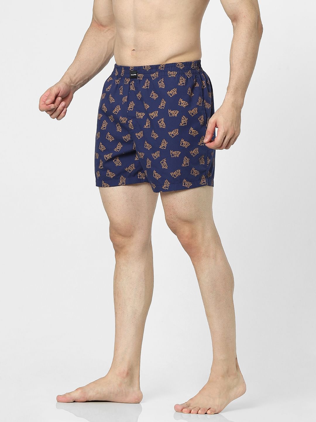 Navy Blue Text Print Boxers