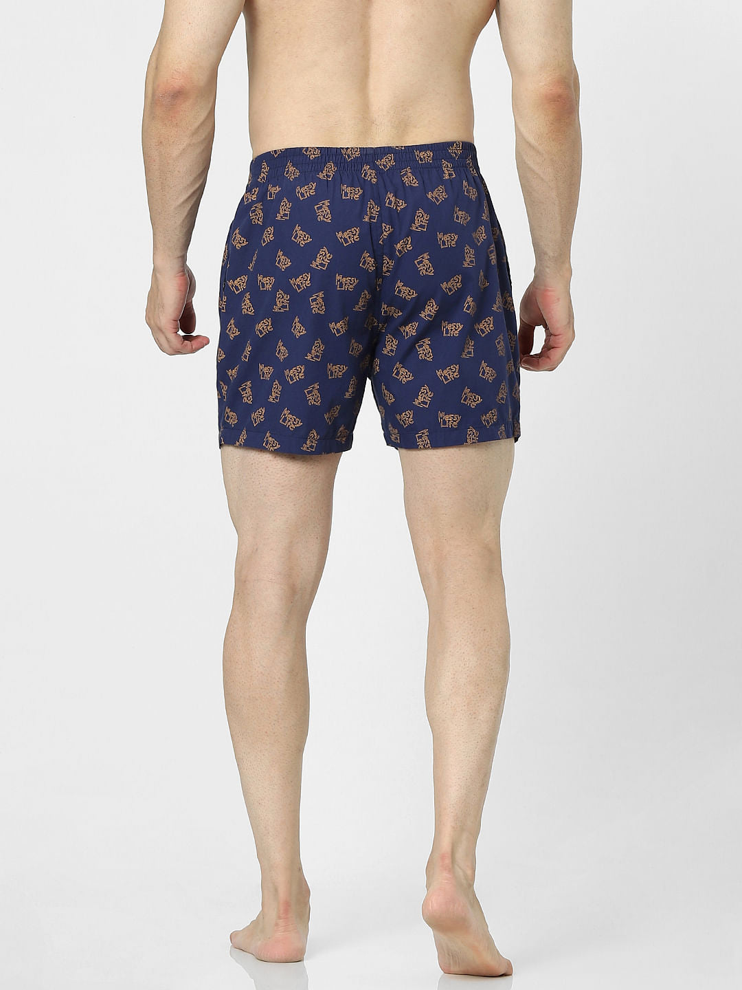 Navy Blue Text Print Boxers