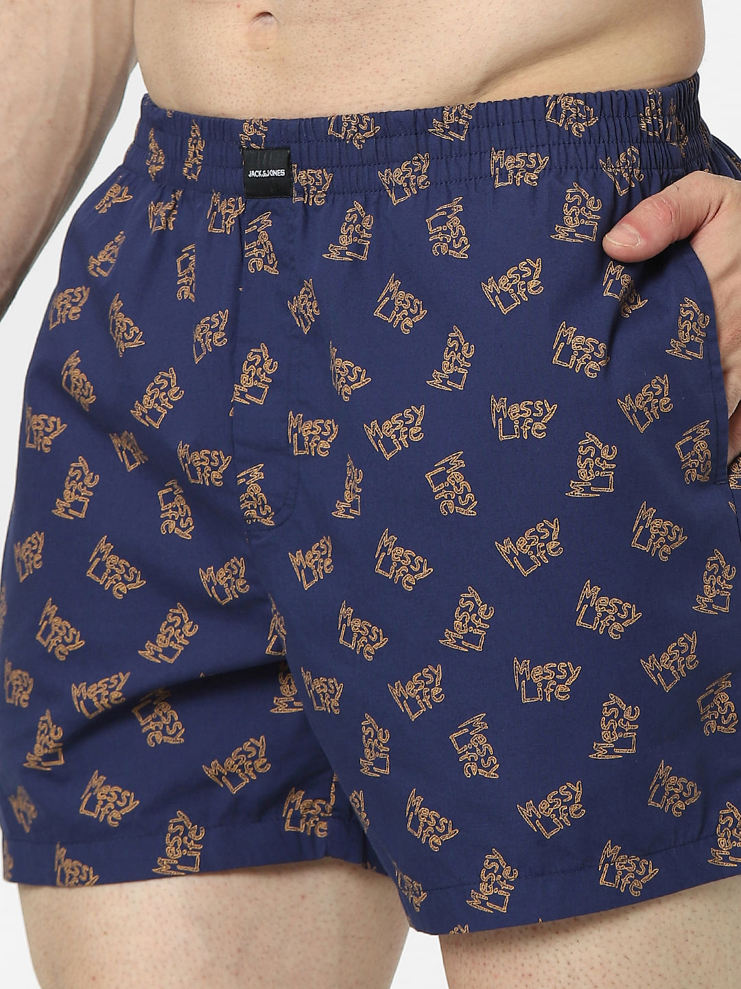 Navy Blue Text Print Boxers