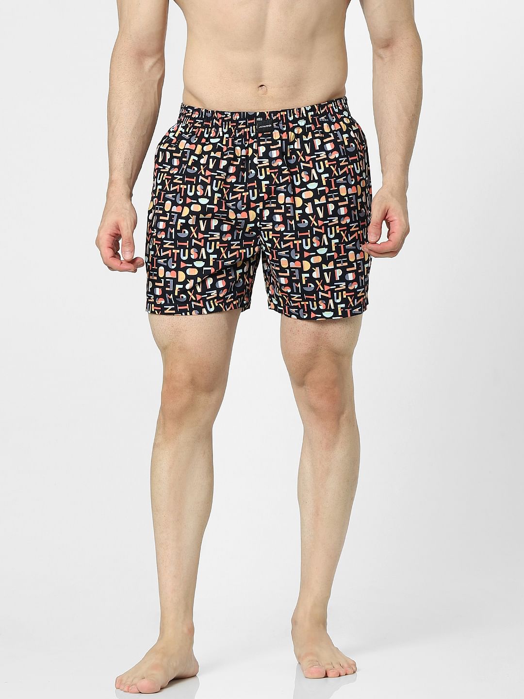 Black Text Print Boxers - S