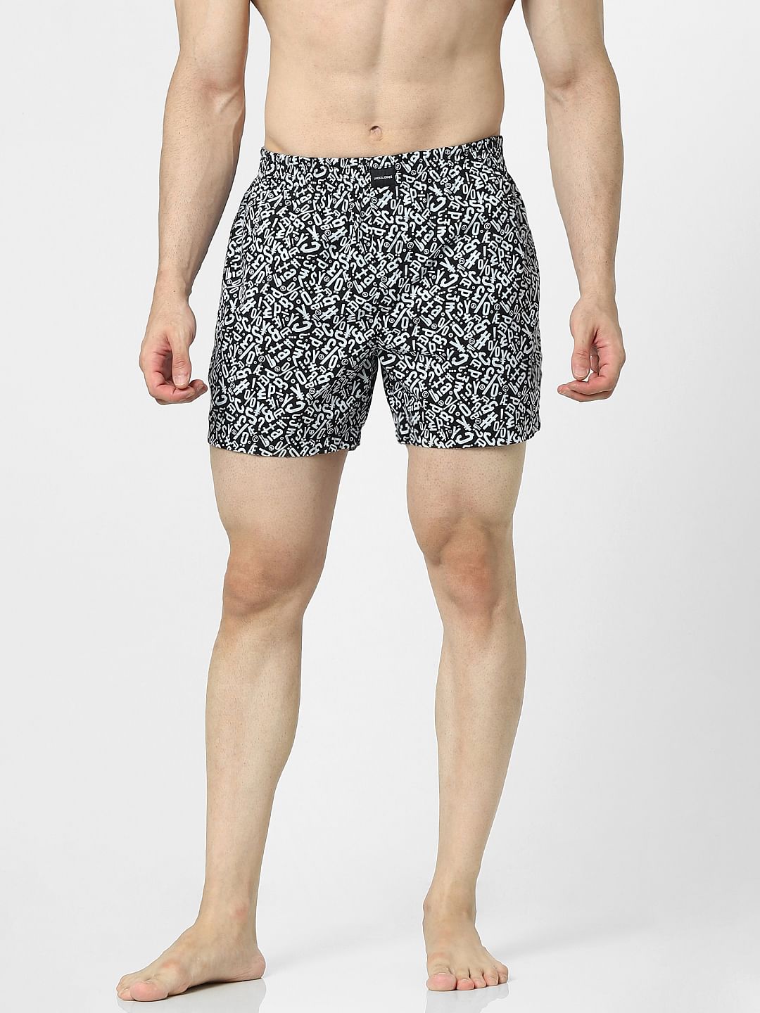 Black Text Print Boxers - S