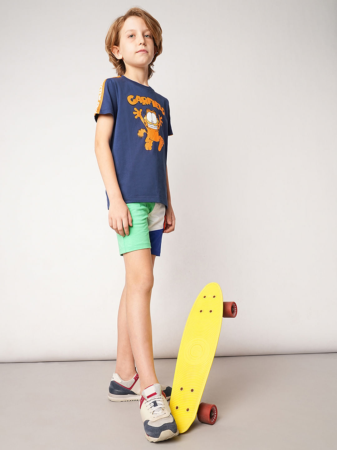 GARFIELD Blue Printed Cotton T-shirt - 4/5Y