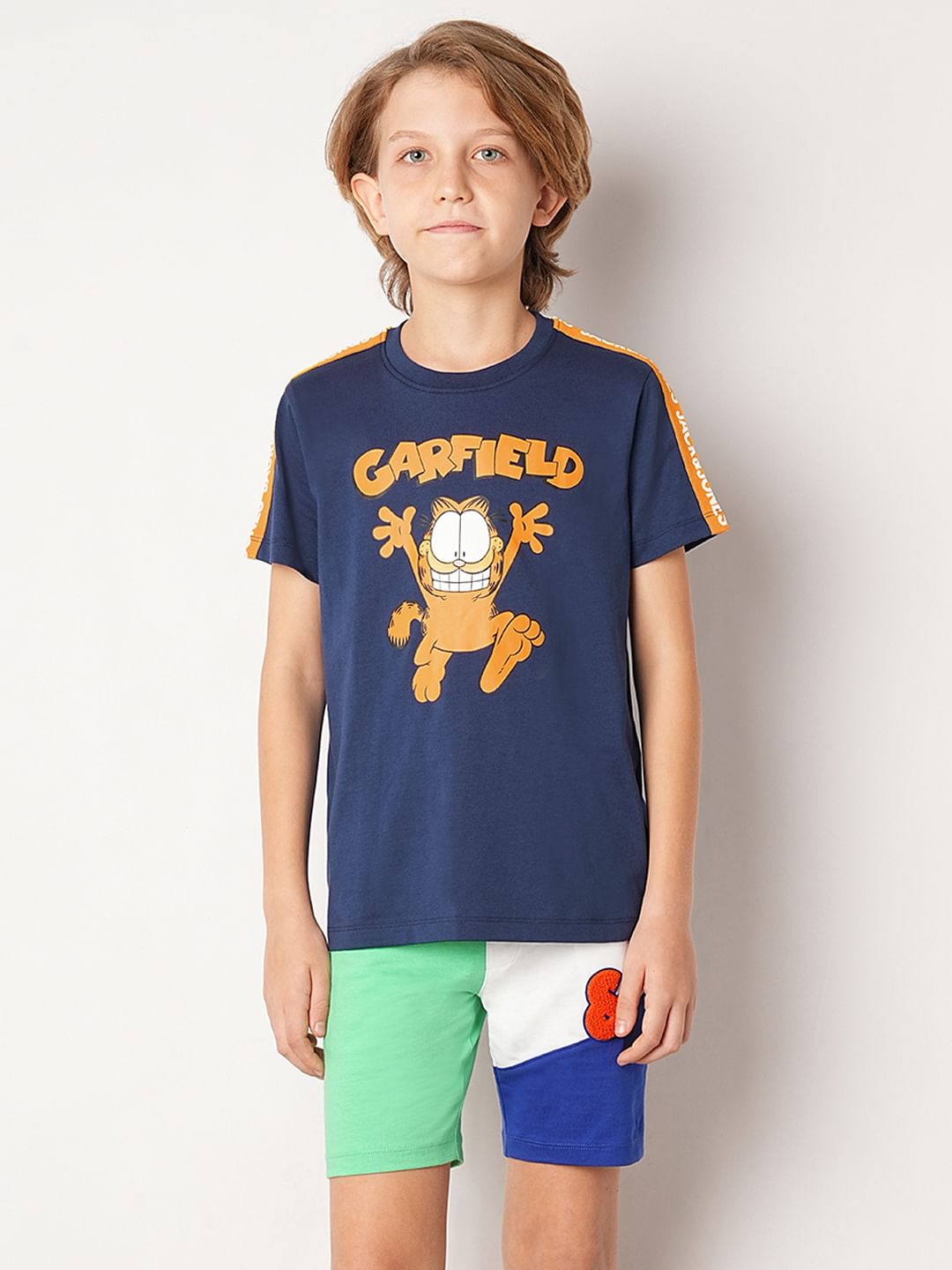 GARFIELD Blue Printed Cotton T-shirt