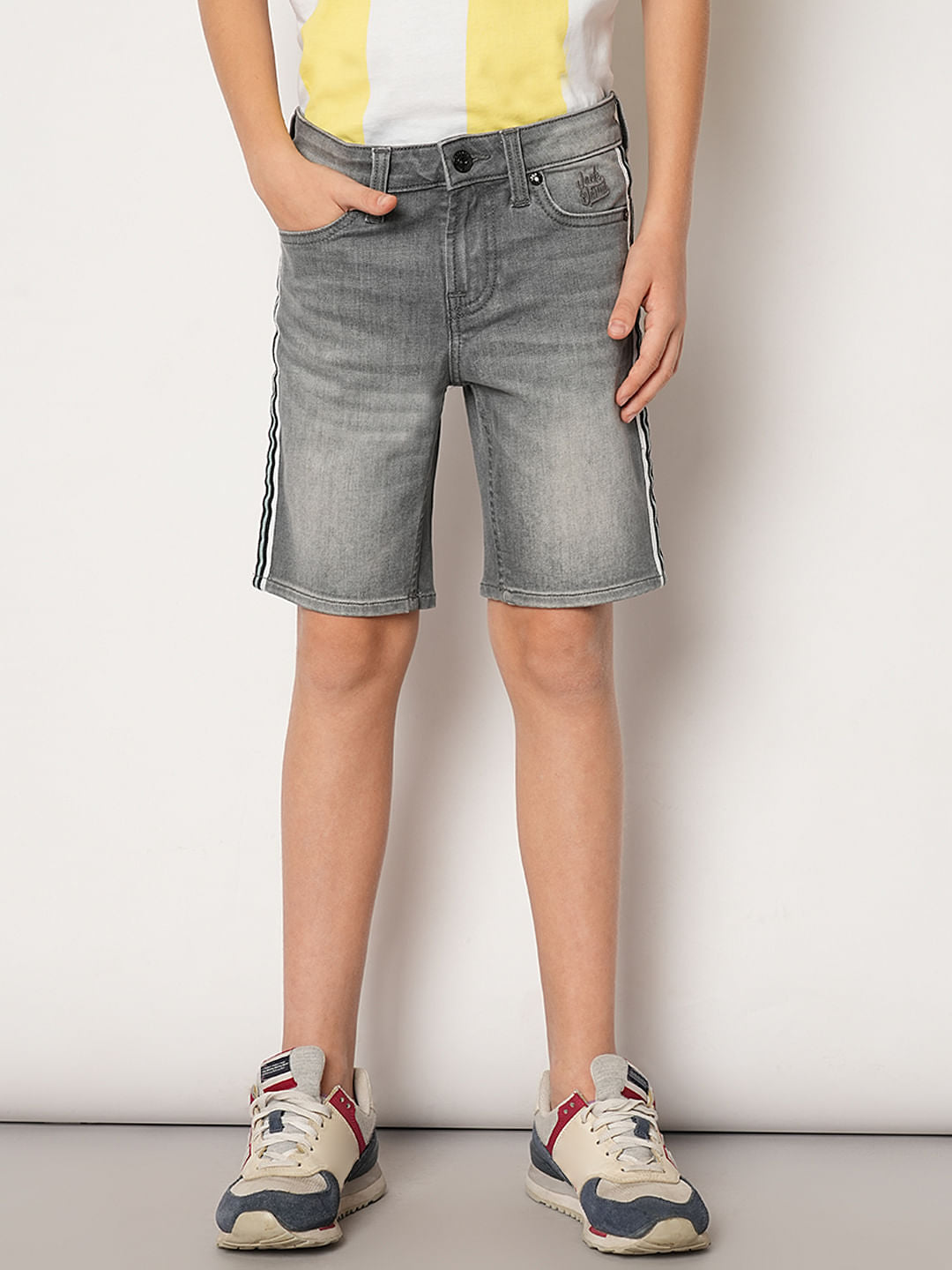 Grey Mid Rise Denim Shorts