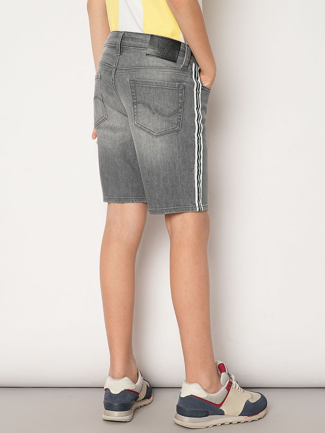 Grey Mid Rise Denim Shorts