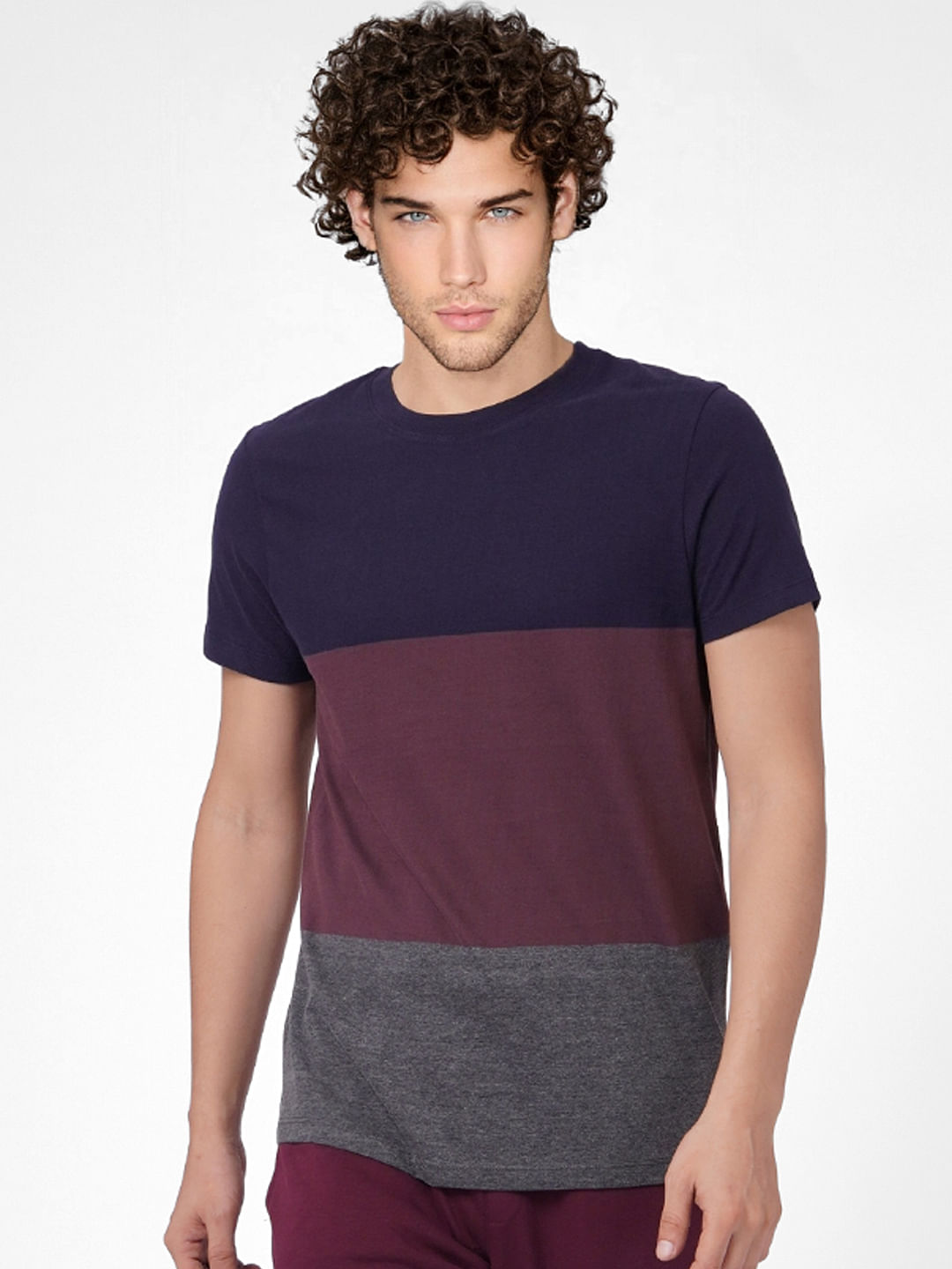 Blue Colourblocked Crew Neck T-shirt