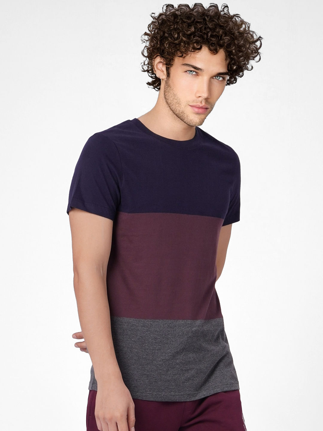Blue Colourblocked Crew Neck T-shirt