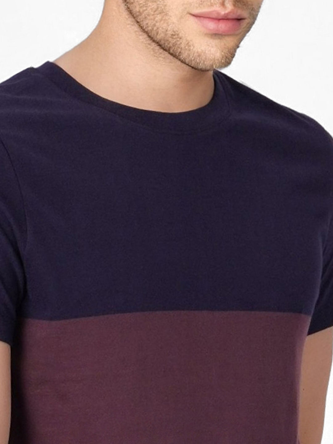 Blue Colourblocked Crew Neck T-shirt