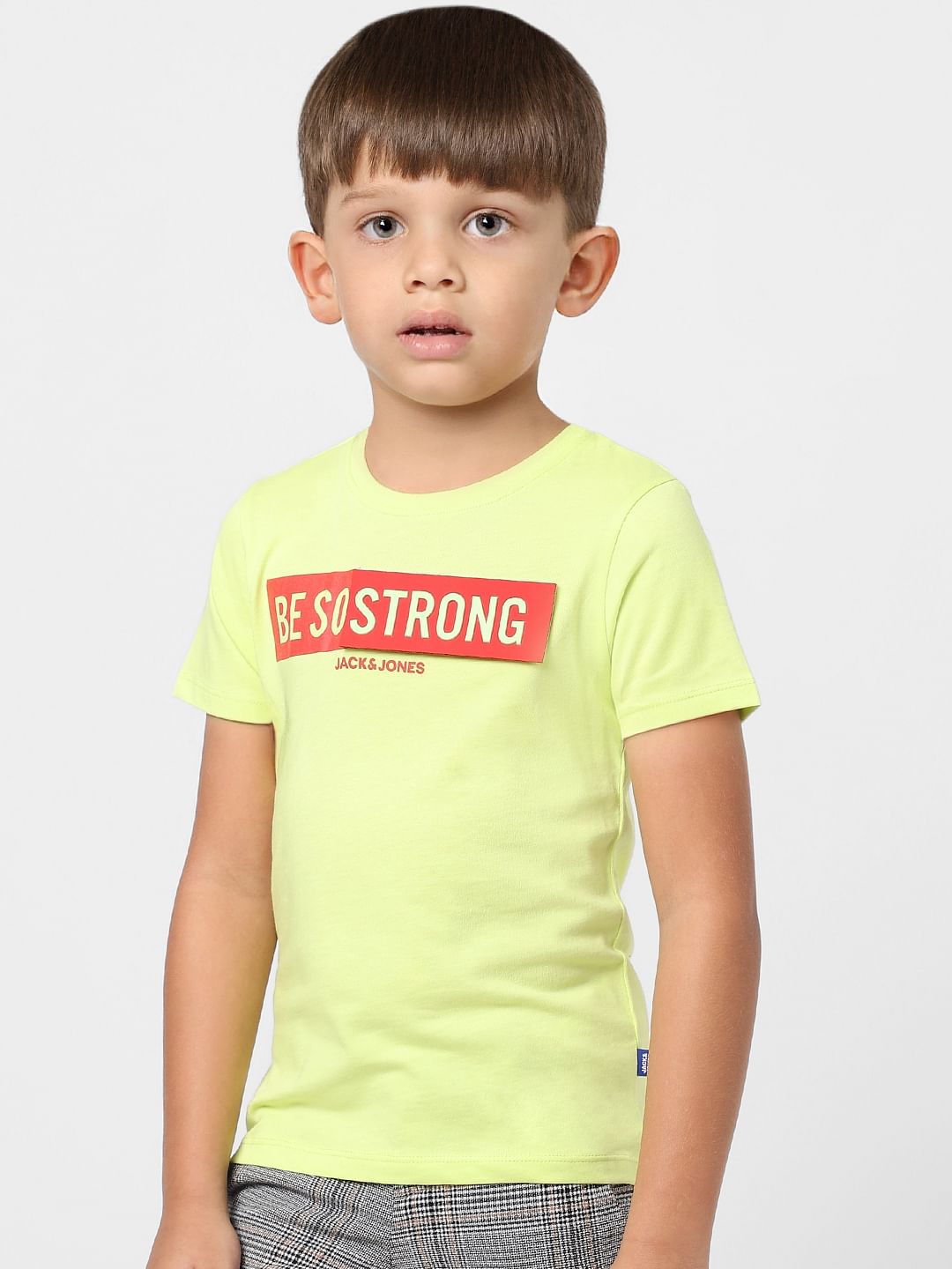 Boys Yellow Slogan Print Crew Neck T-shirt