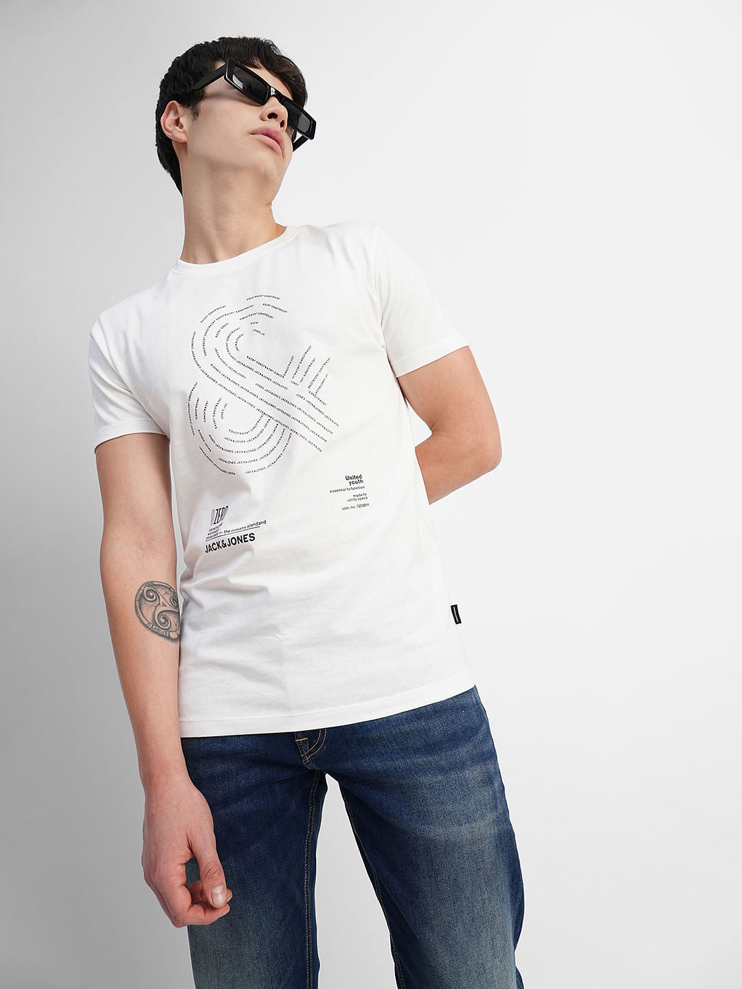 White Logo Print Crew Neck T-shirt - S