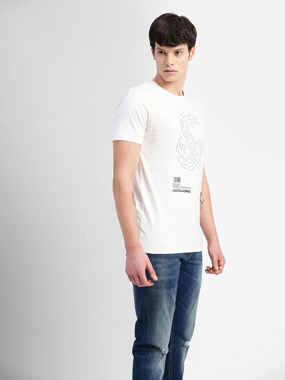 White Logo Print Crew Neck T-shirt
