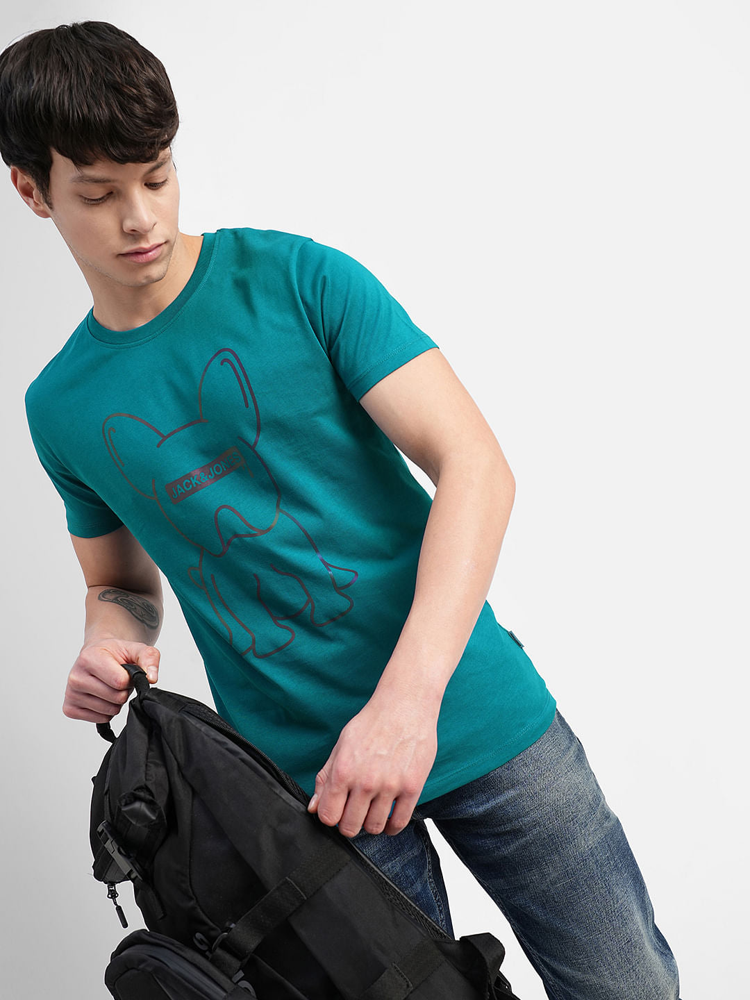 Blue Logo Print Crew Neck T-shirt - S