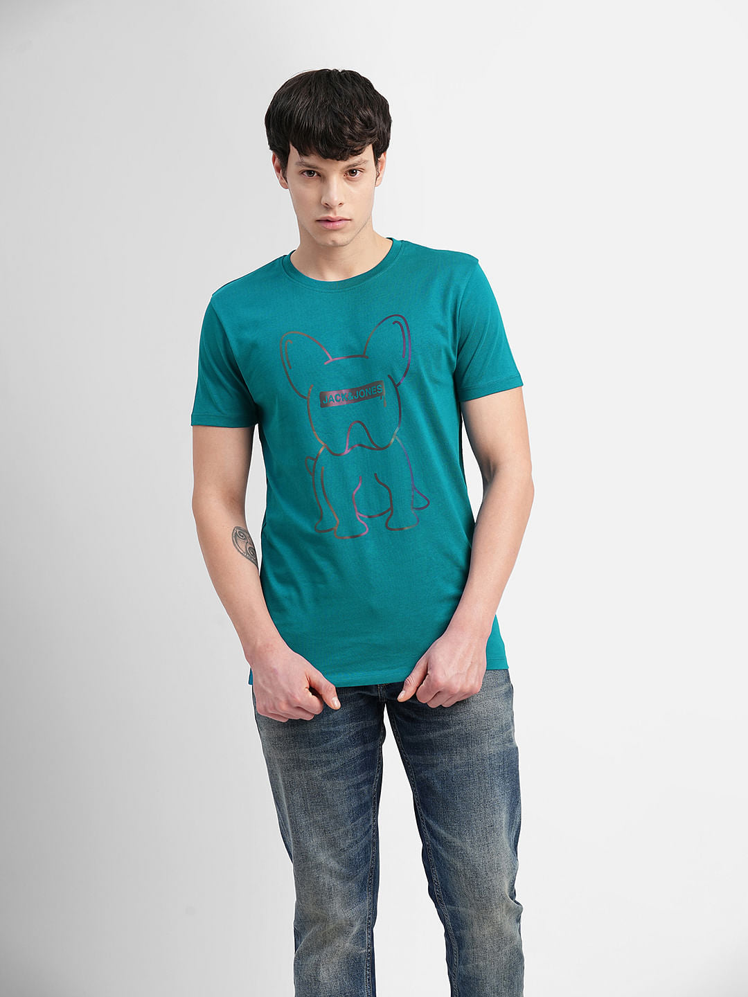 Blue Logo Print Crew Neck T-shirt
