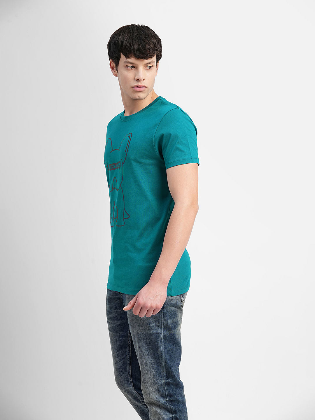 Blue Logo Print Crew Neck T-shirt