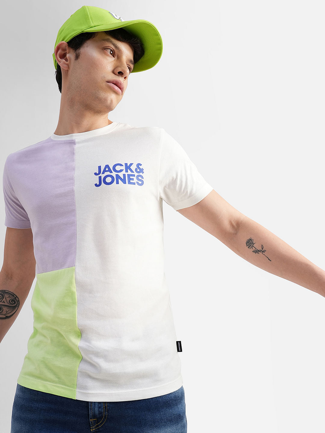 White Colourblocked Crew Neck T-shirt - S