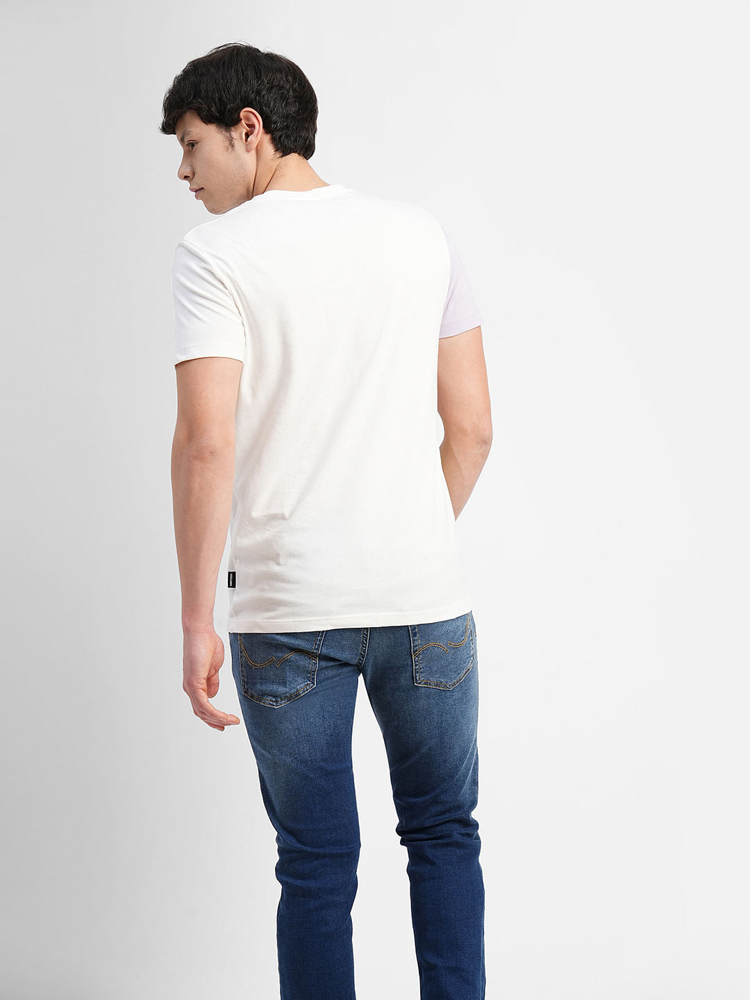 White Colourblocked Crew Neck T-shirt