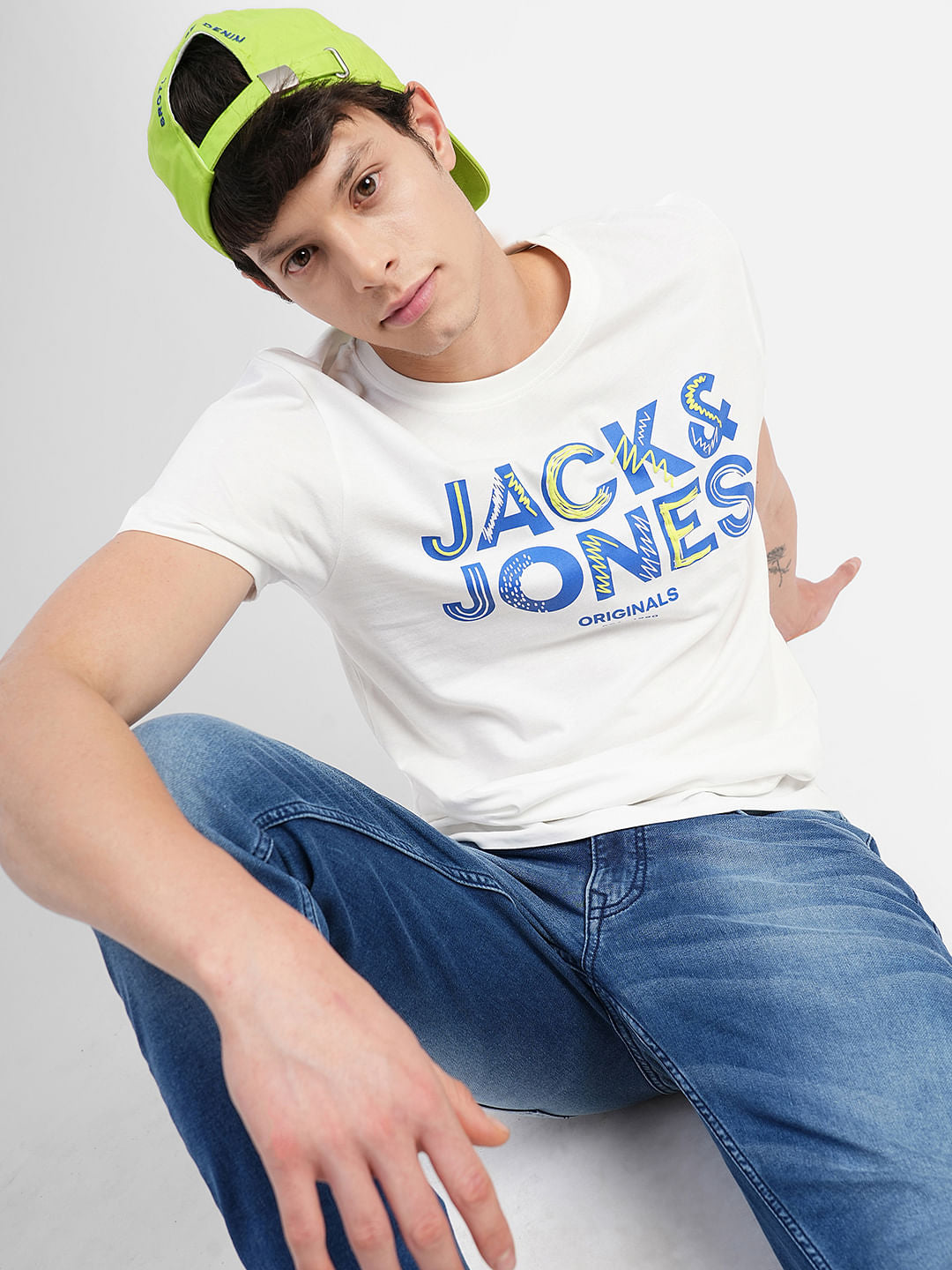 White Logo Print Crew Neck T-shirt