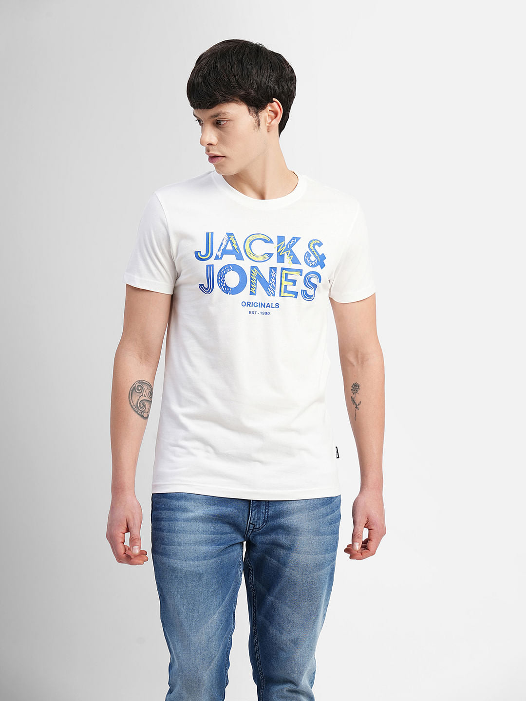 White Logo Print Crew Neck T-shirt