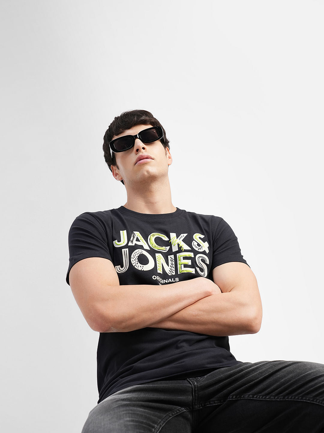 Black Logo Print Crew Neck T-shirt - S
