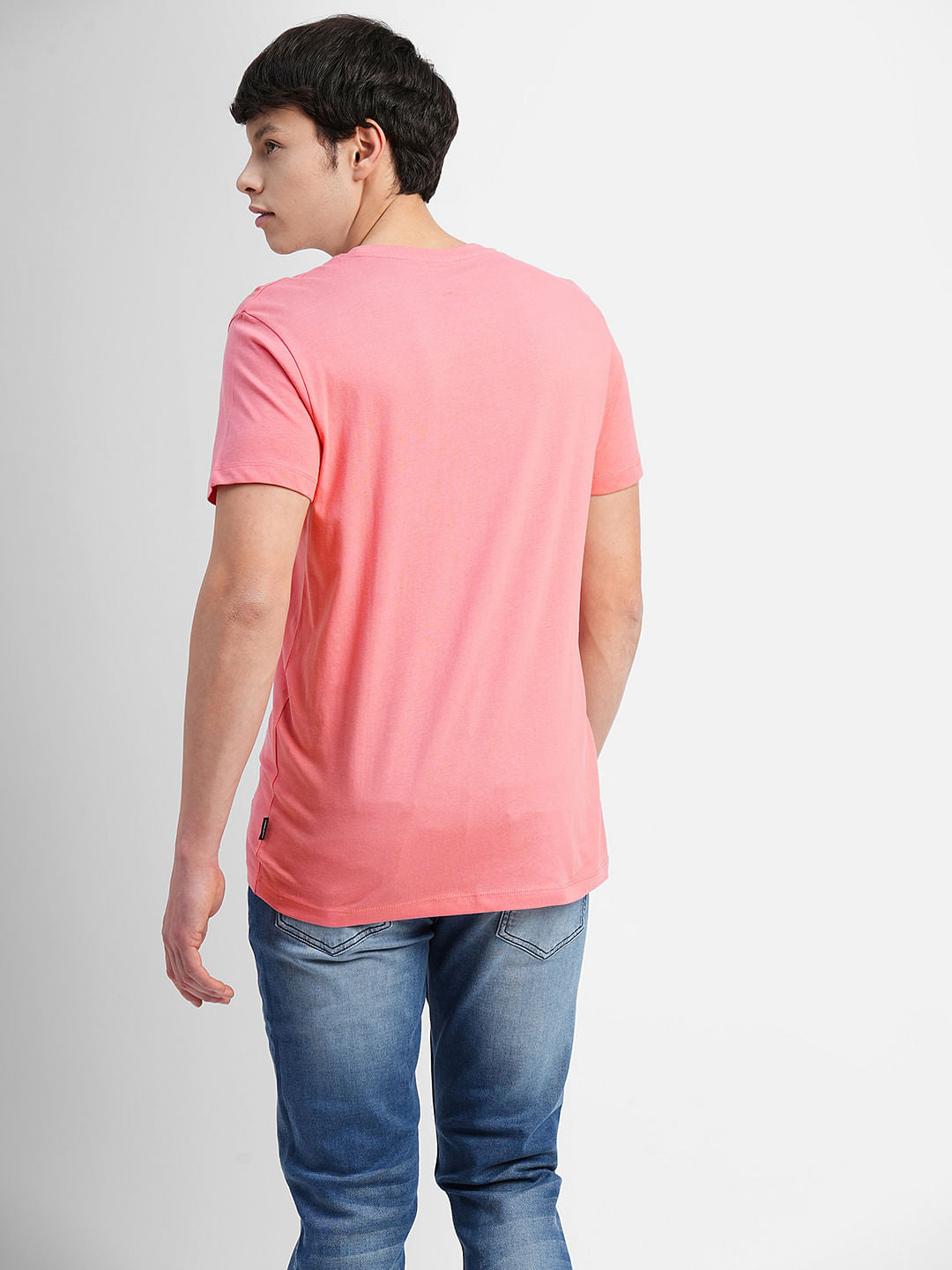 Coral Logo Text Print Crew Neck T-shirt