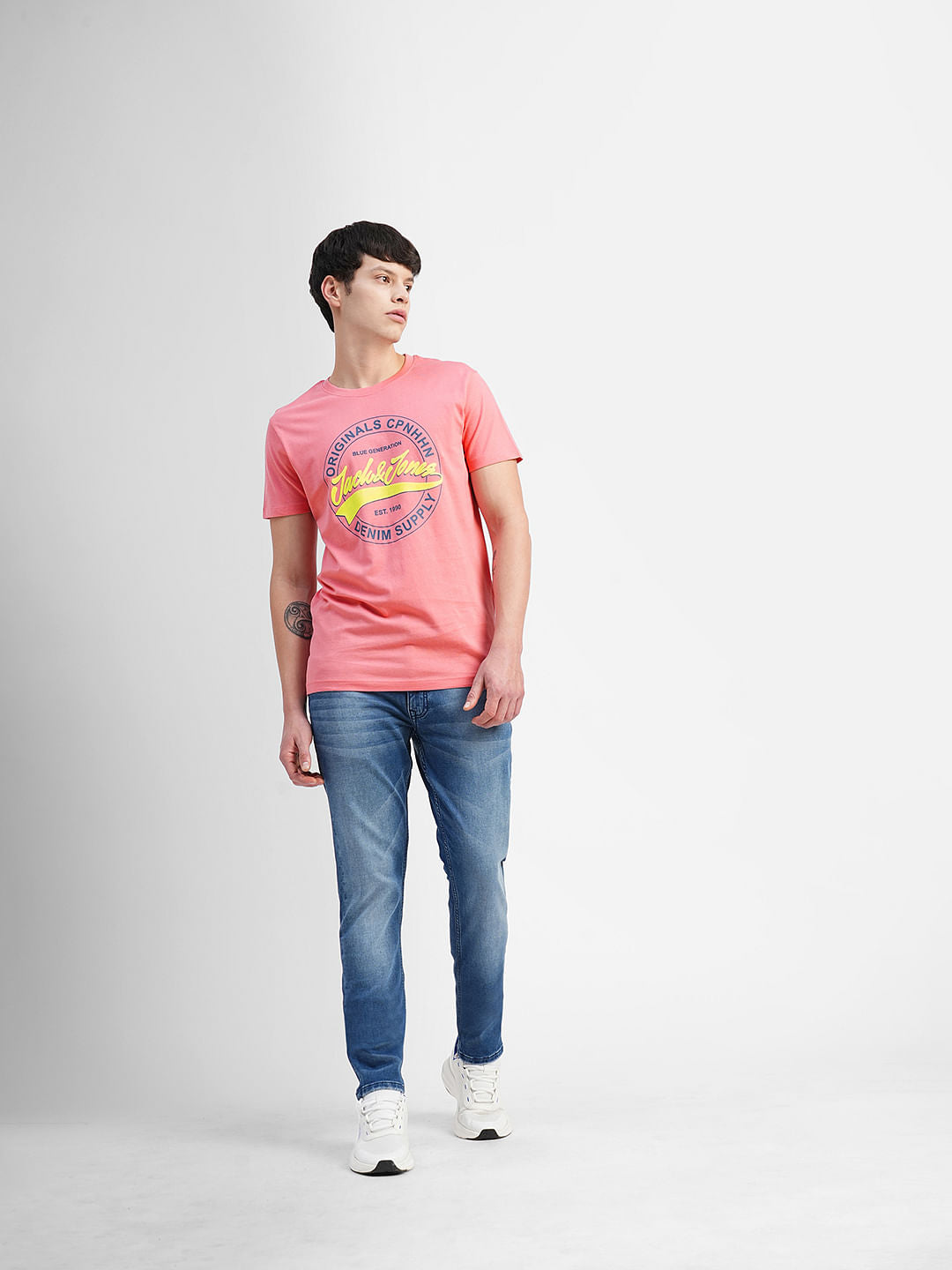 Coral Logo Text Print Crew Neck T-shirt