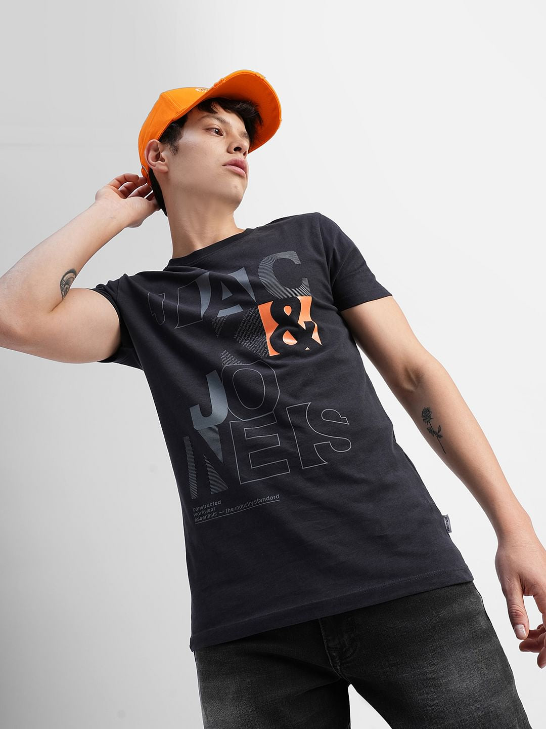 Black Typographic Print Crew Neck T-shirt - S