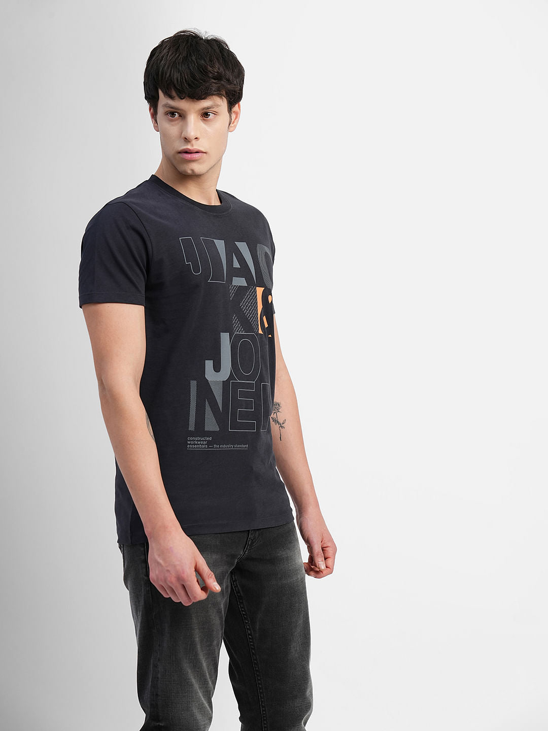 Black Typographic Print Crew Neck T-shirt