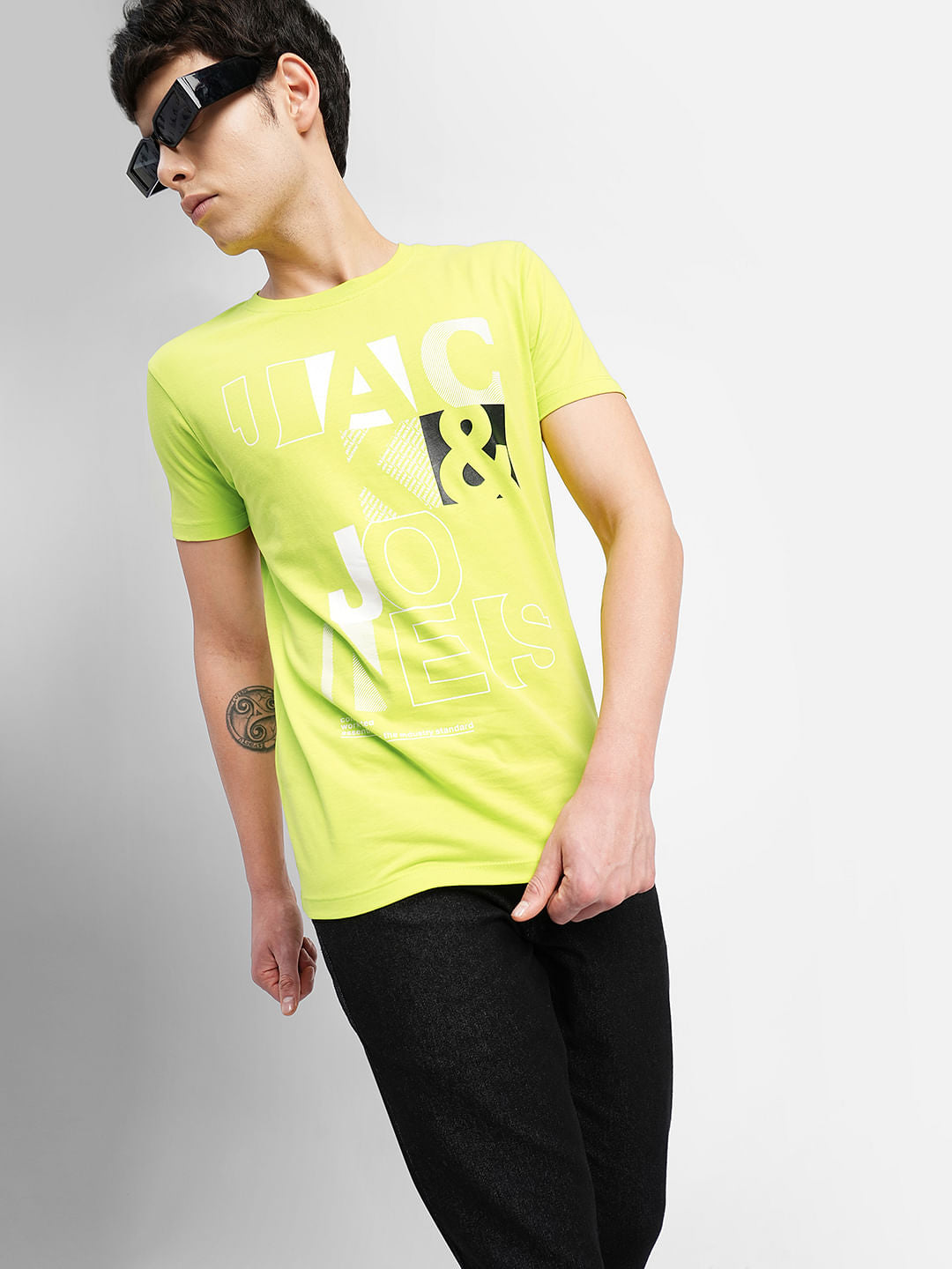 Bright Green Typographic Print Crew Neck T-shirt - S