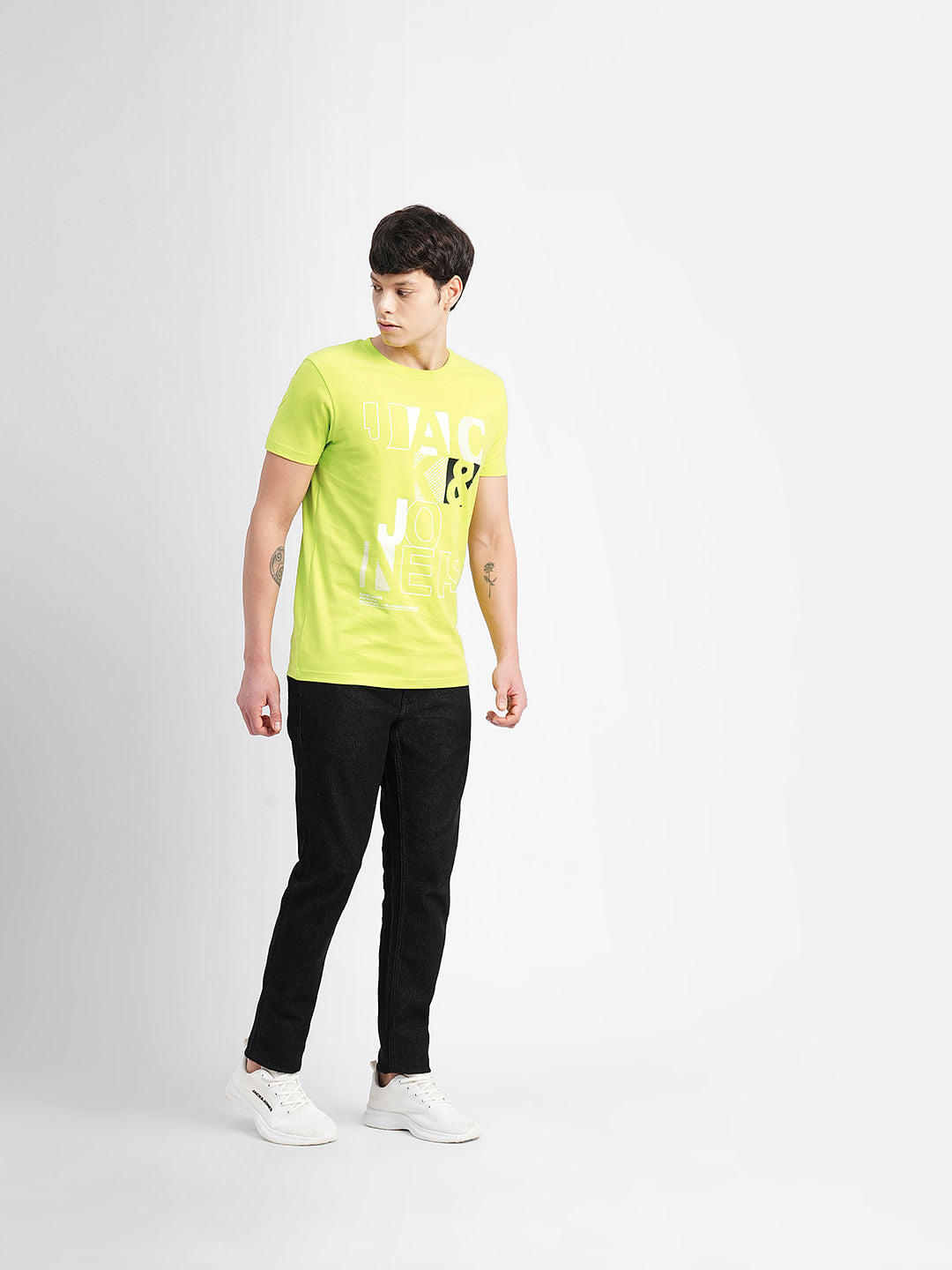 Bright Green Typographic Print Crew Neck T-shirt