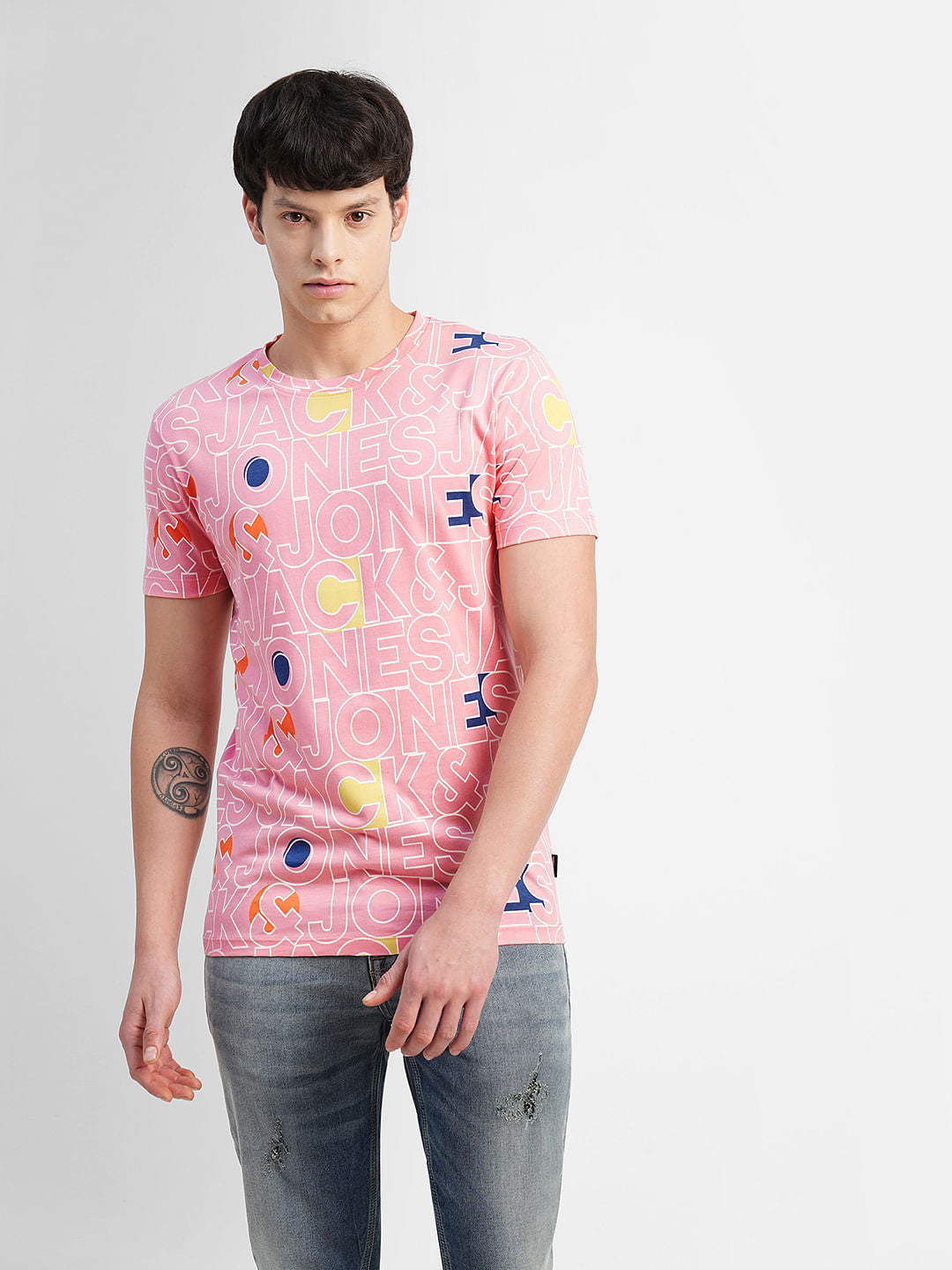 Pink Logo Print Crew Neck T-shirt