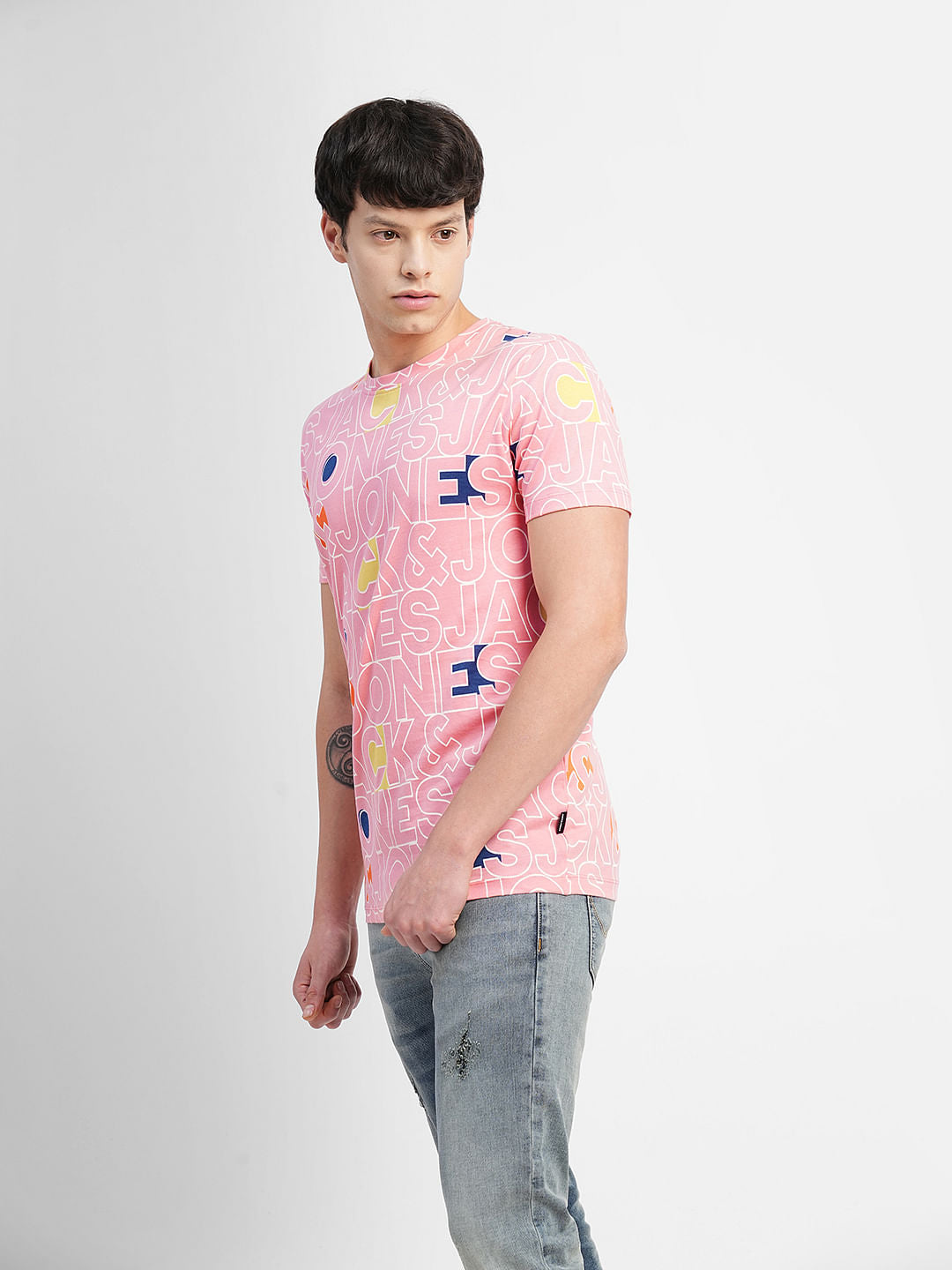 Pink Logo Print Crew Neck T-shirt