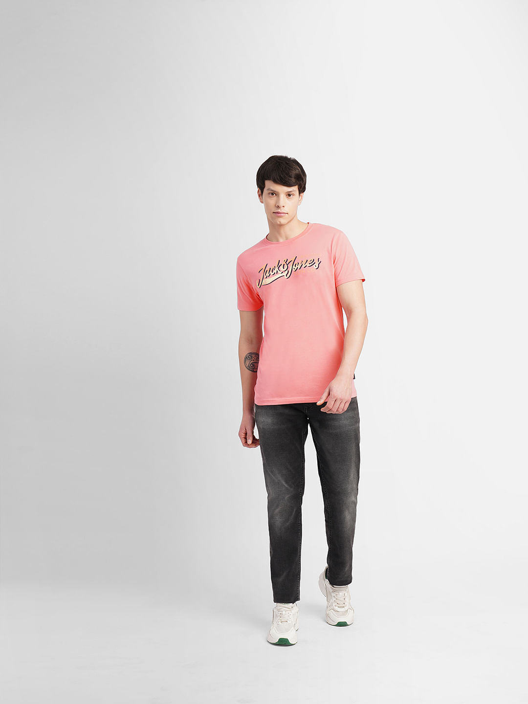 Pink Logo Print Crew Neck T-shirt