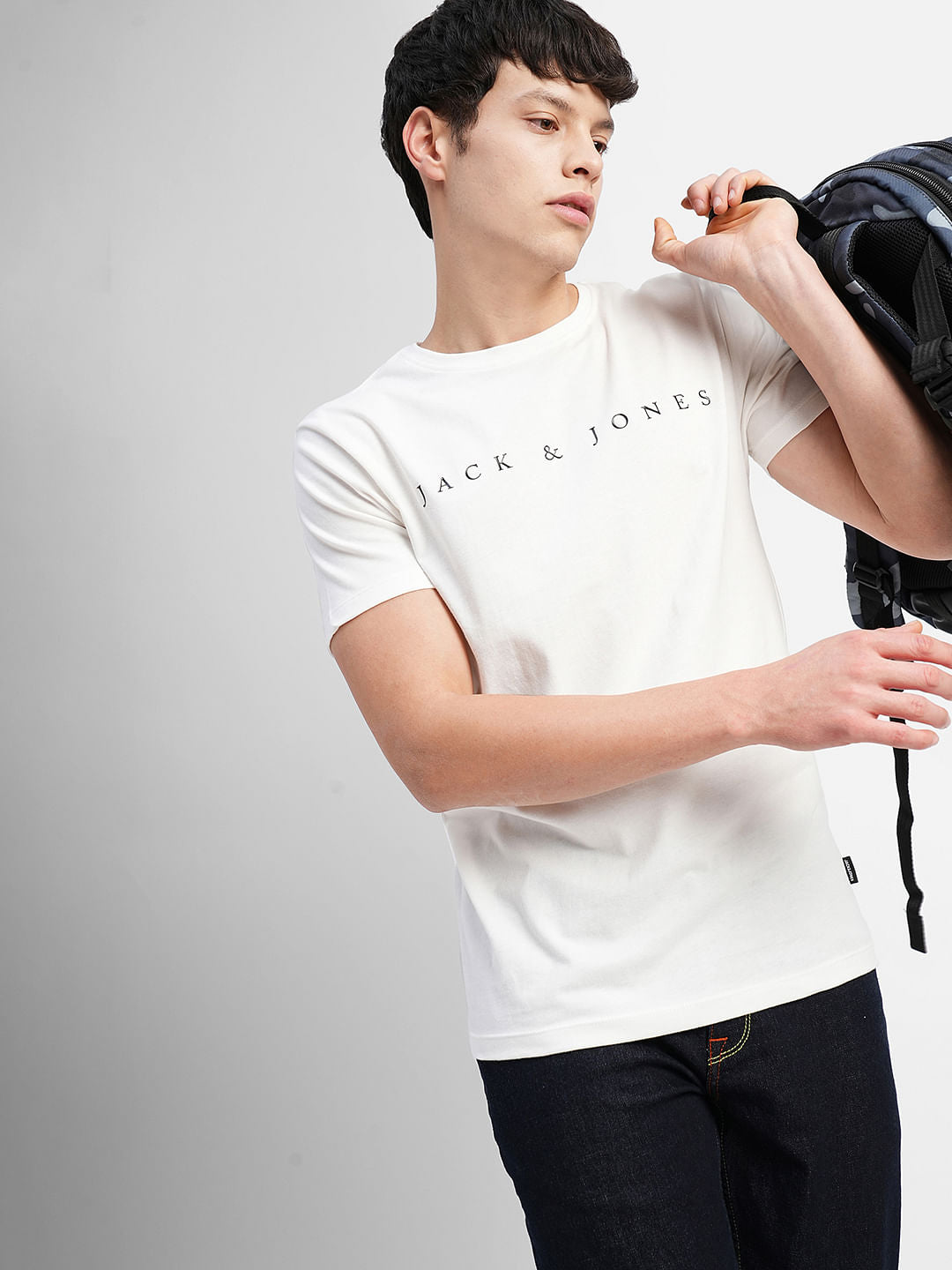 White Logo Text Print Crew Neck T-shirt - S