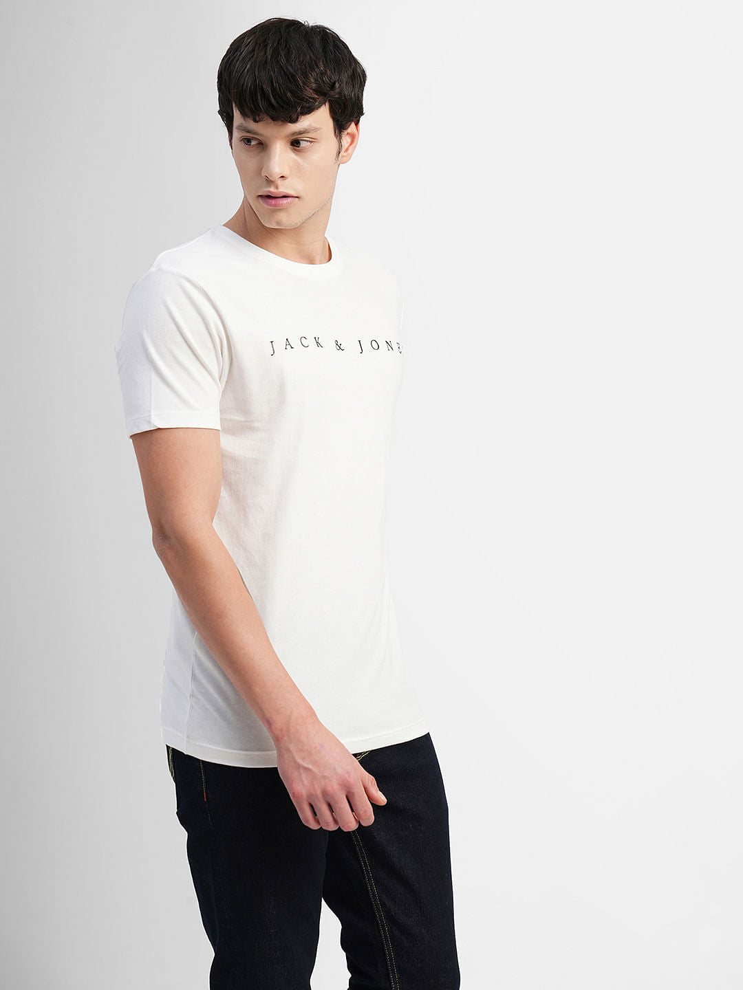 White Logo Text Print Crew Neck T-shirt