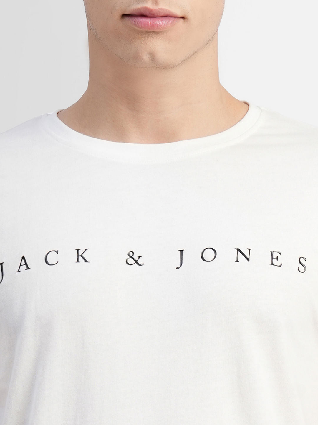 White Logo Text Print Crew Neck T-shirt
