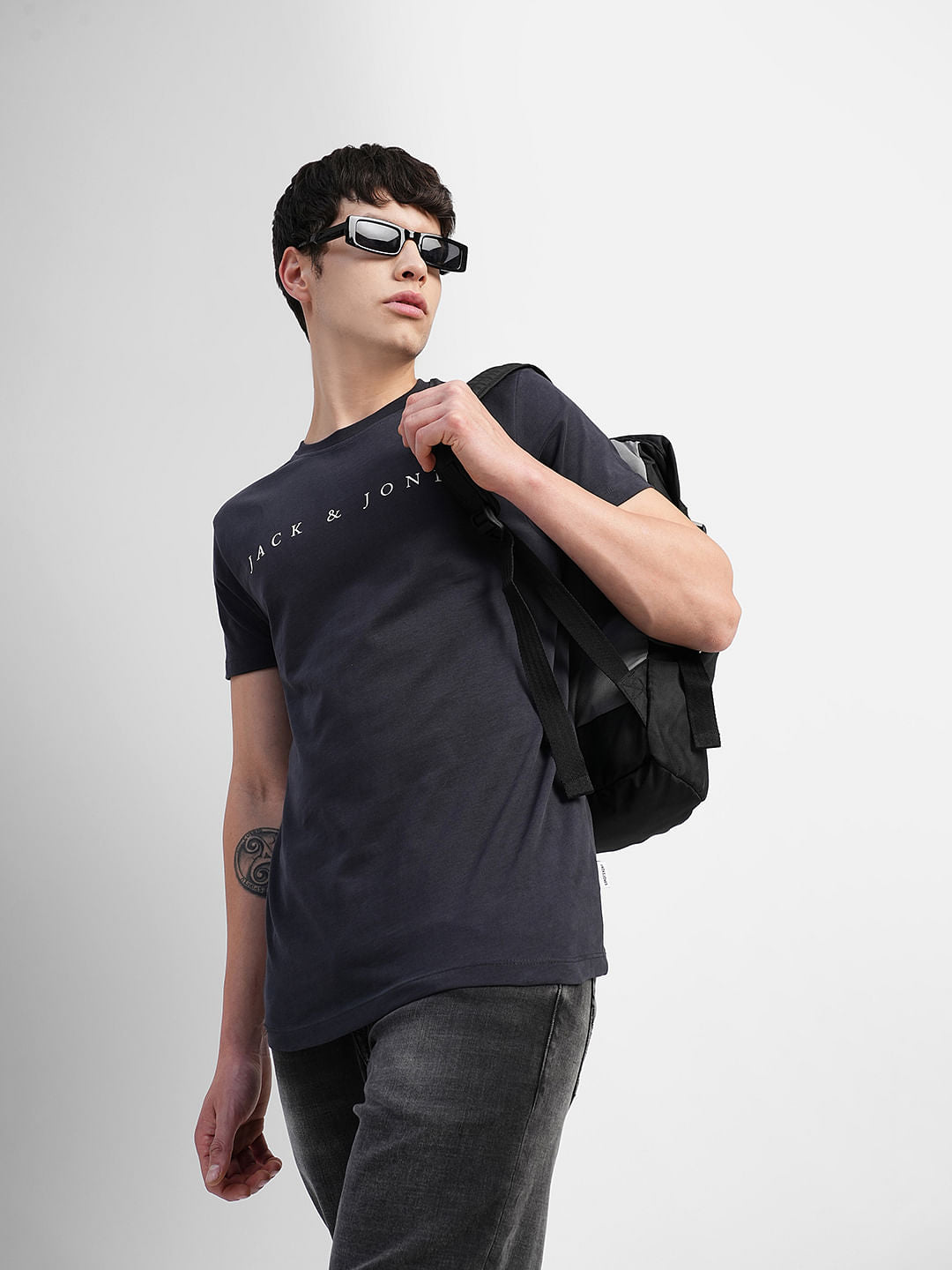 Black Logo Text Print Crew Neck T-shirt - S