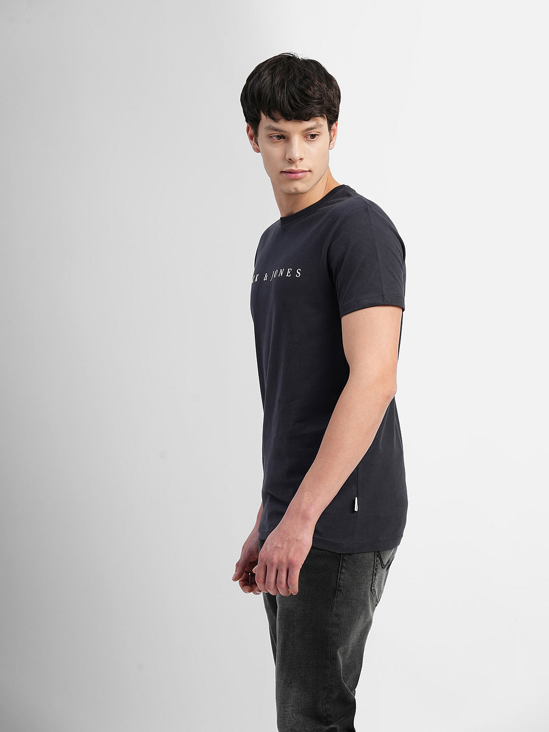 Black Logo Text Print Crew Neck T-shirt