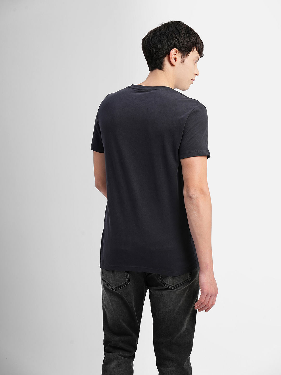 Black Logo Text Print Crew Neck T-shirt